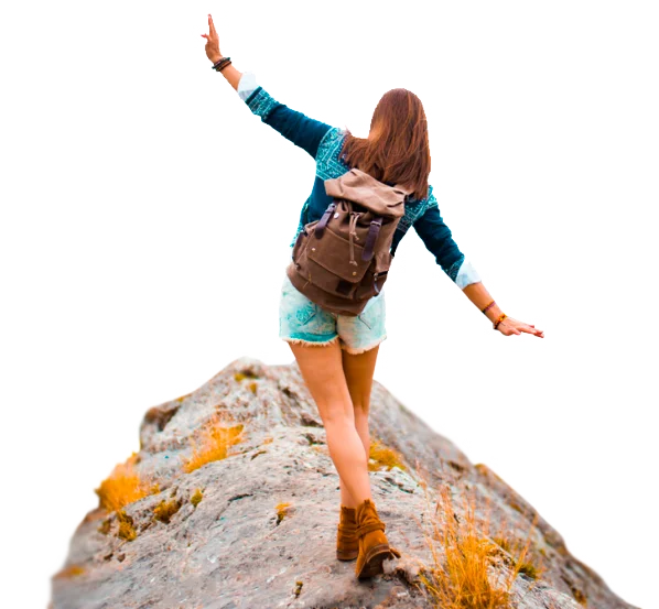 Illustration d'une femme vue de dos se promenant dans les montagnes
