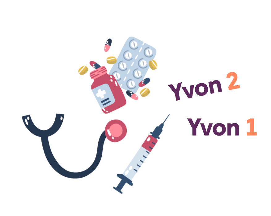 Illustration avec des articles médicaux et des produits Yvon